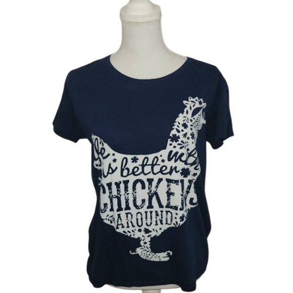 Anvil navy blue short sleeve t-shirt - size L. "Life is better with chickens" - Picture 1 of 10